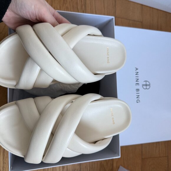 NWT Anine Bing Lizzie Slide Sandals Padded Crisscross Strap Open Toe Ivory Sz 36 - Picture 6 of 10